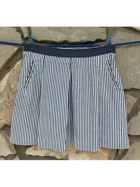Banana Republic Ticking Skirt 6 Blue White Striped 4th of‎ July Pockets Pleated